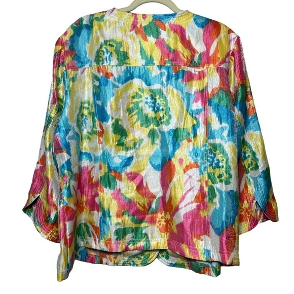 Ruby Red Pastel Round Neck Over Coat Pastel Multi Color Floral Blazer Jacket 20W - Picture 3 of 10